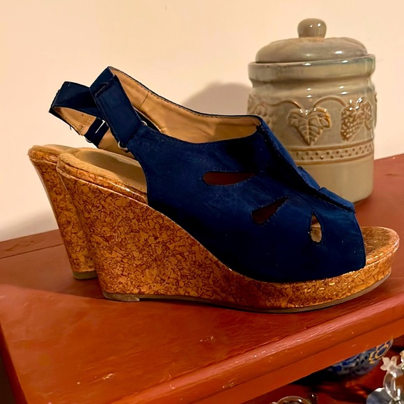 Avon Shoes - Blue Wedge Heels. Size 9.